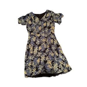 Talbots Women’s Dress Blue Yellow Floral Print Short Sleeve Fit & Flare Midi